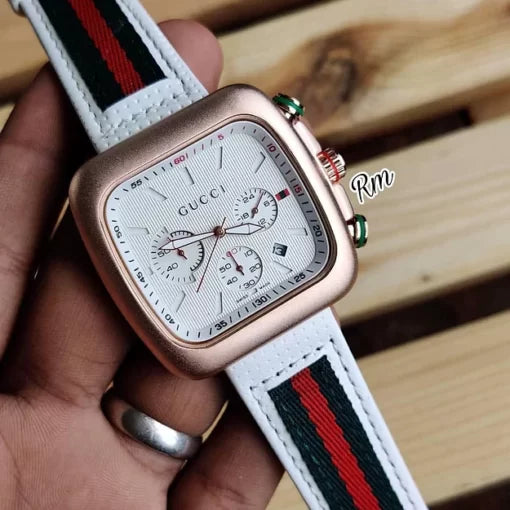 Gucci White Dial Chronograph Leather Belt For Men’s watch