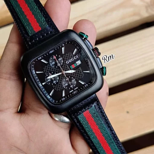 Gucci Black Dial Chronograph Leather Belt For Men’s watch
