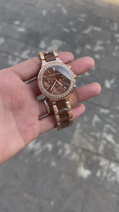 Michael kors Brown Dial Diamond Metal Belt Women's Watch