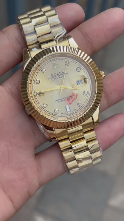 Rolex Datejust Gold Diamond Dial Quartz Watch For Men's