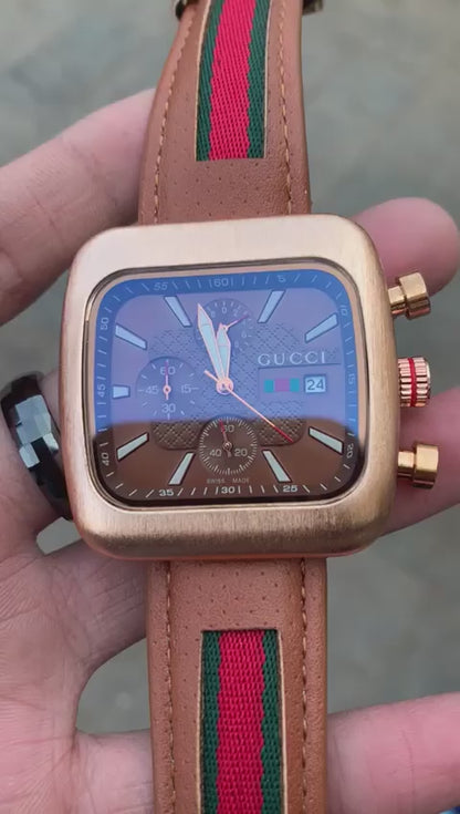 Gucci Brown Dial Chronograph Leather Belt For Men’s watch